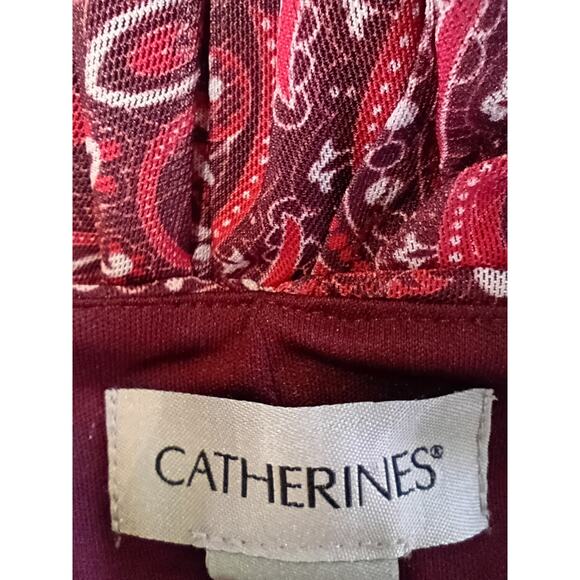 CATHERINES Women's Midi Dress 3X Burgundy Bohemian Cream Red Polyester Spandex - Picture 4 of 5